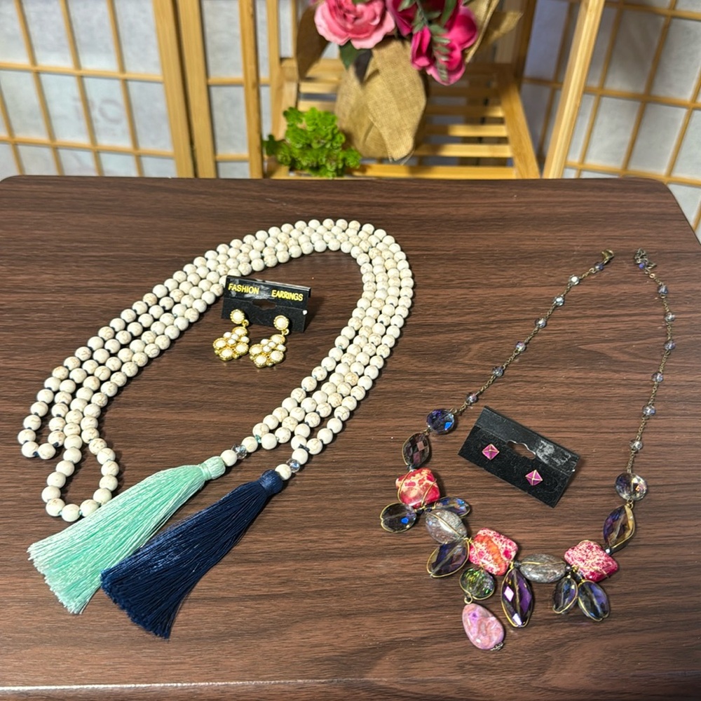 Bundle three necklaces two earrings